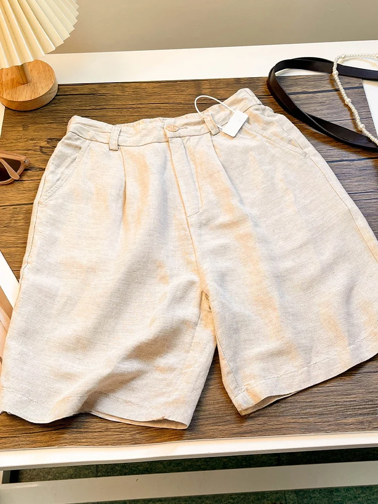 

Облегающие льняные широкие брюки с высокой талией, женские летние повседневные брюки прямого кроя из хлопка и льна, узкая версия, orts пяти четвертей