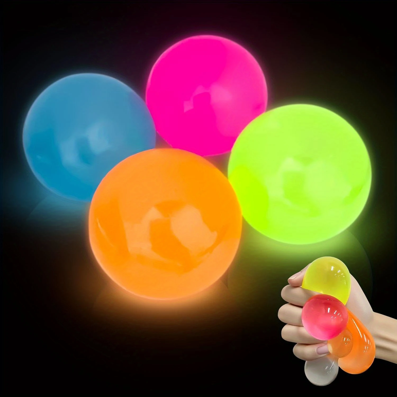 Glow in the Dark Sticky Wall Squishy Balls Soft Squeeze Stress Sensory Fidget Toys Stick to Wall for Kids Adults Party Gifts