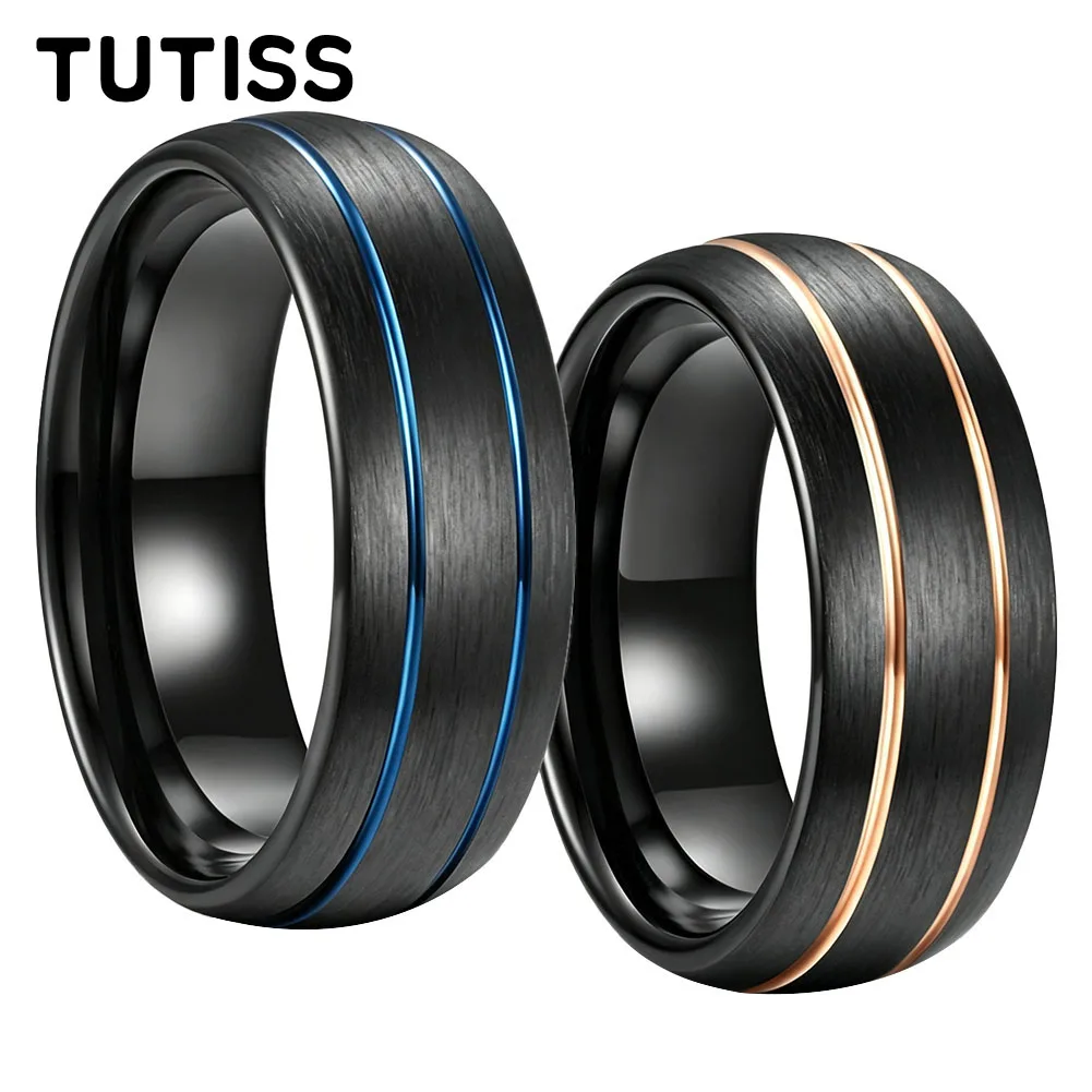 Men's 8mm Two-Color Tungsten Carbide Ring, Brushed Surface Double Groove Design Men Wedding Band Engagement Promise Jewelry Gift
