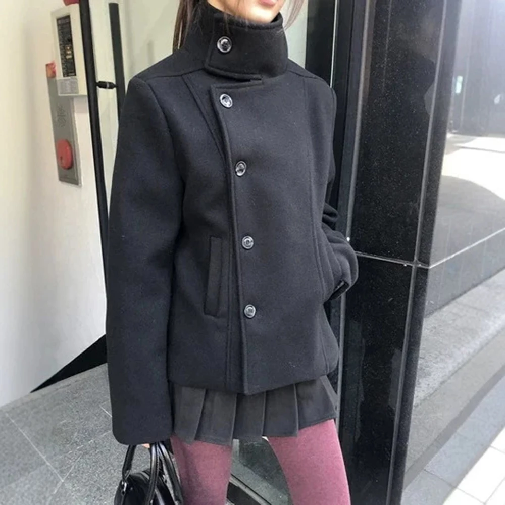 Herbst/Winter Neuheit: Verdickte Damen-Kapuzenjacke im Dark Academia-Stil mit Stehkragen und kurzem, schrägem Reißverschluss – Detail 4