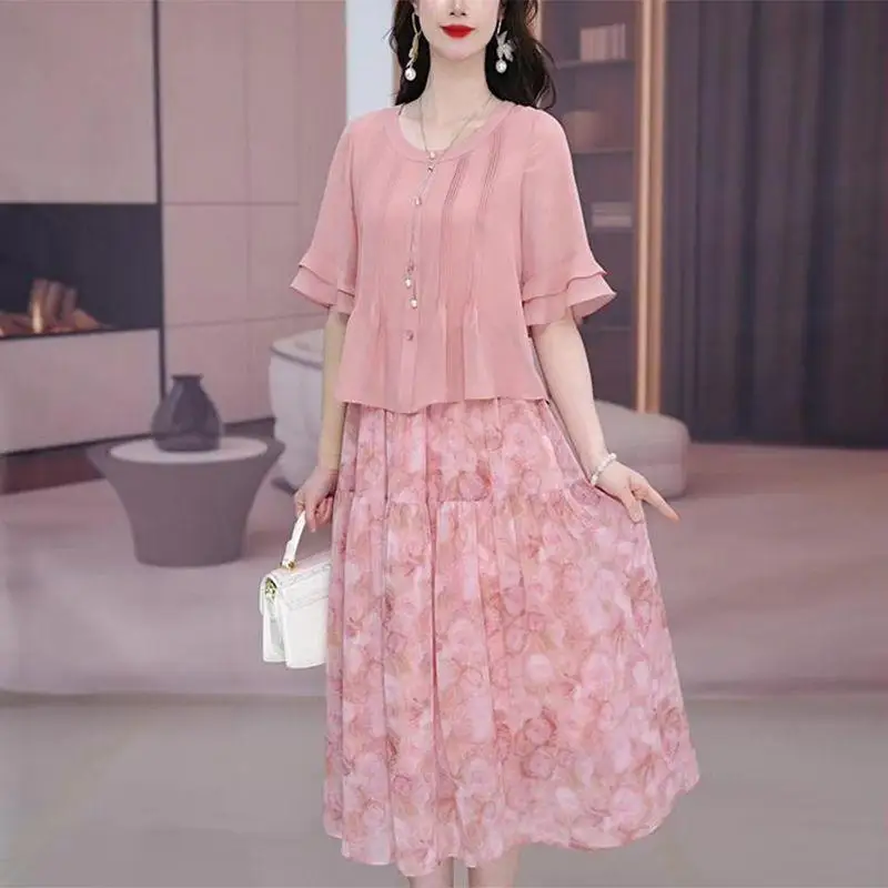 

Summer Print Crew-neck Sleeveless Dress for Women Beach Wear Y2K Holiday Chiffon Dresses Fashion Loose Elegant High Quality S858