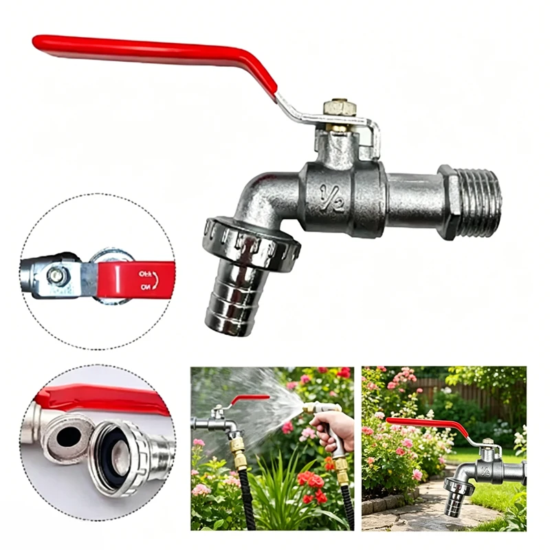Garden Tools Water Faucet with Split Mouth 1/2' & 3/4' Outside & Inside Used Easy Turn On/Off Lever Handle Watering Supply Taps