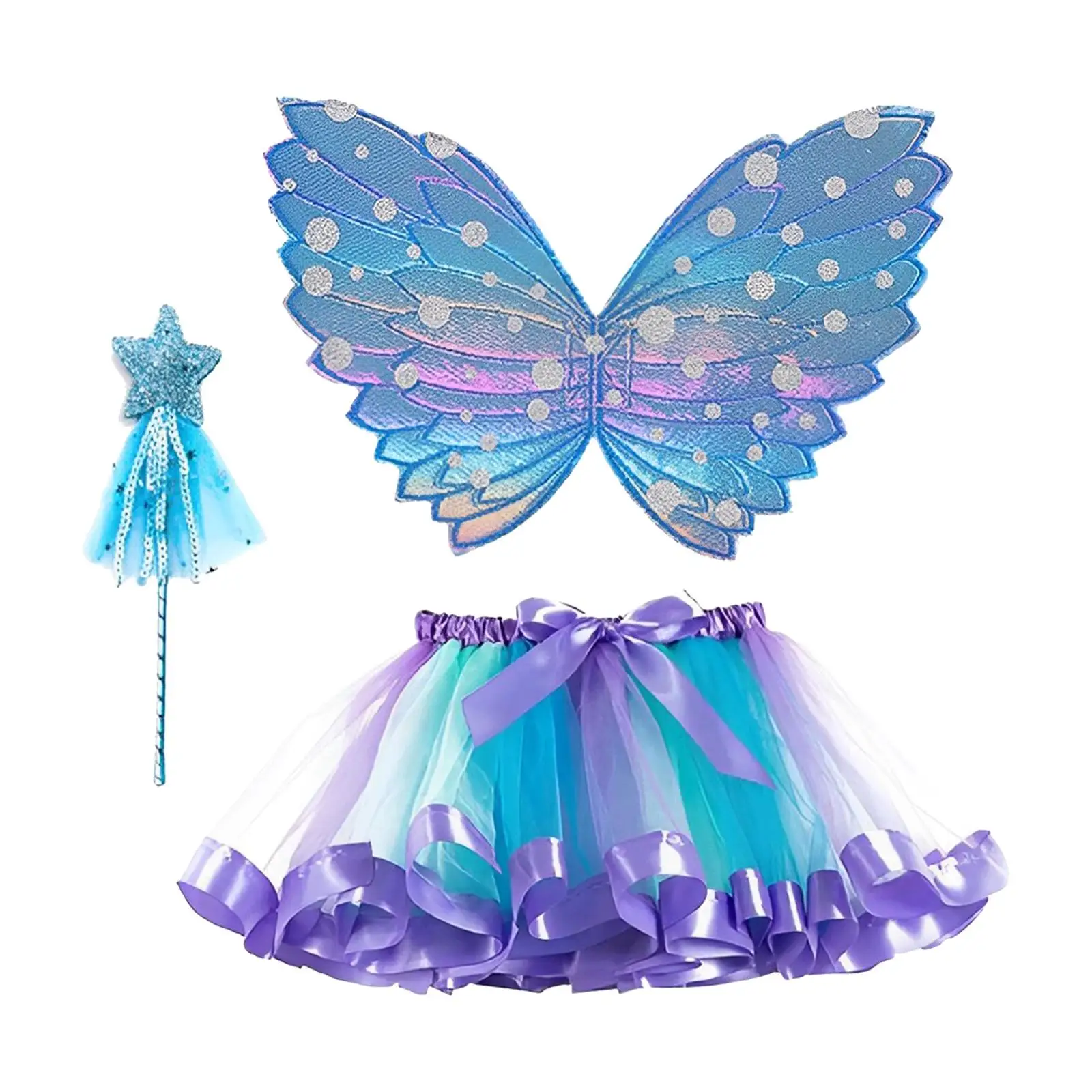 Children's Butterfly Wings Fairy Costume Set Lightweight Tutu Skirt Angel Wand for Girls Festival Photo Prop Halloween