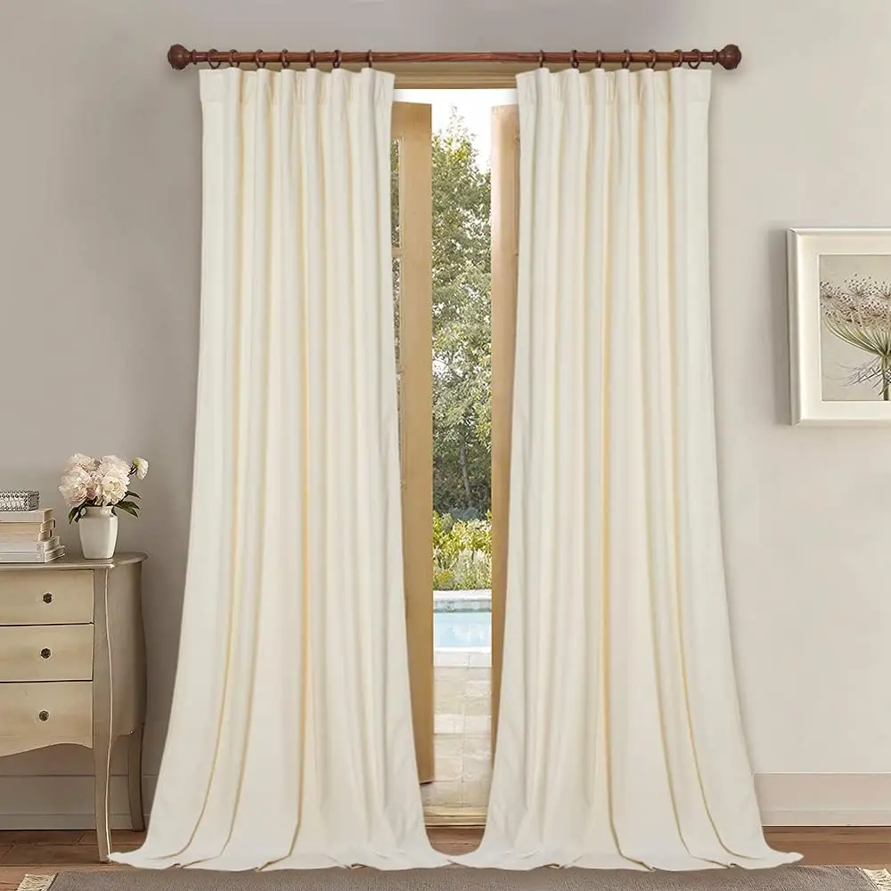 

Ivory Velvet Curtains 102 inches Long 2 Panels Set Thermal Insulated for Bedroom, White Curtains & Drapes Light Dimming