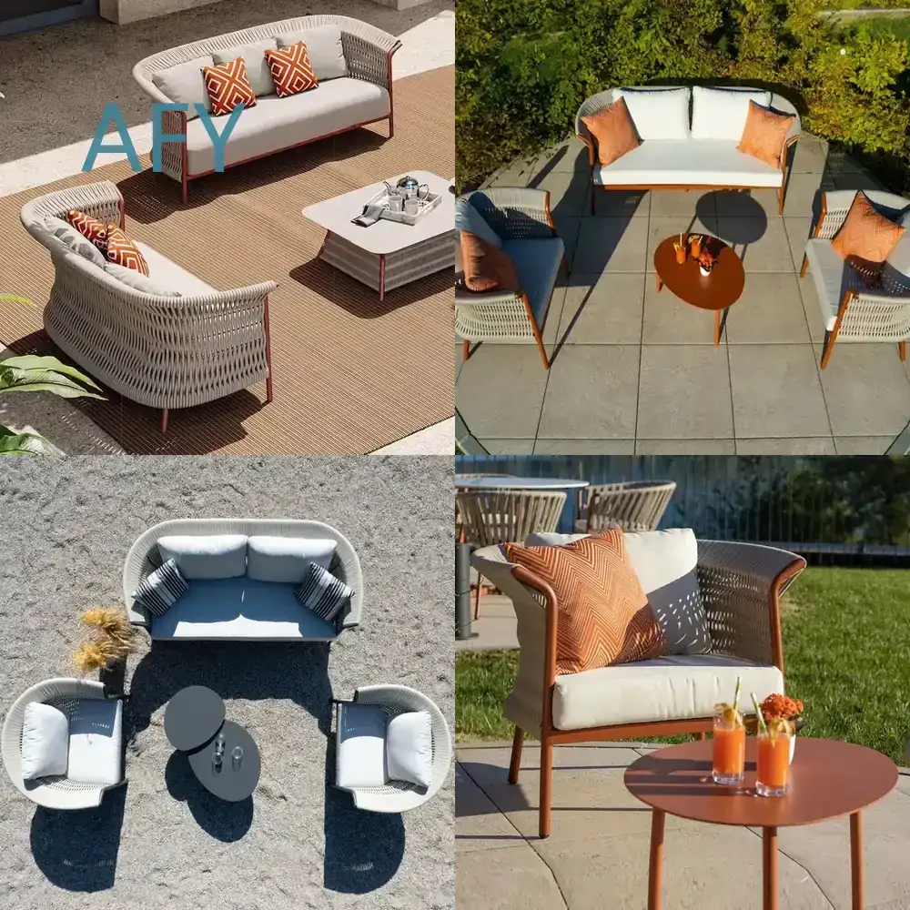 Rattan Woven Outdoor Sofa Set with Coffee Table for Modern Patio Garden Deck Waterproof Leisure Furniture for Indoor Outdoor