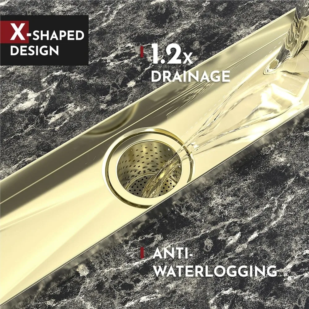 Rectangular Linear Shower Drain 36 Inch with Square Hole Pattern Cover and Removable Grate, Stainless Steel 304, Floor Drain Acc