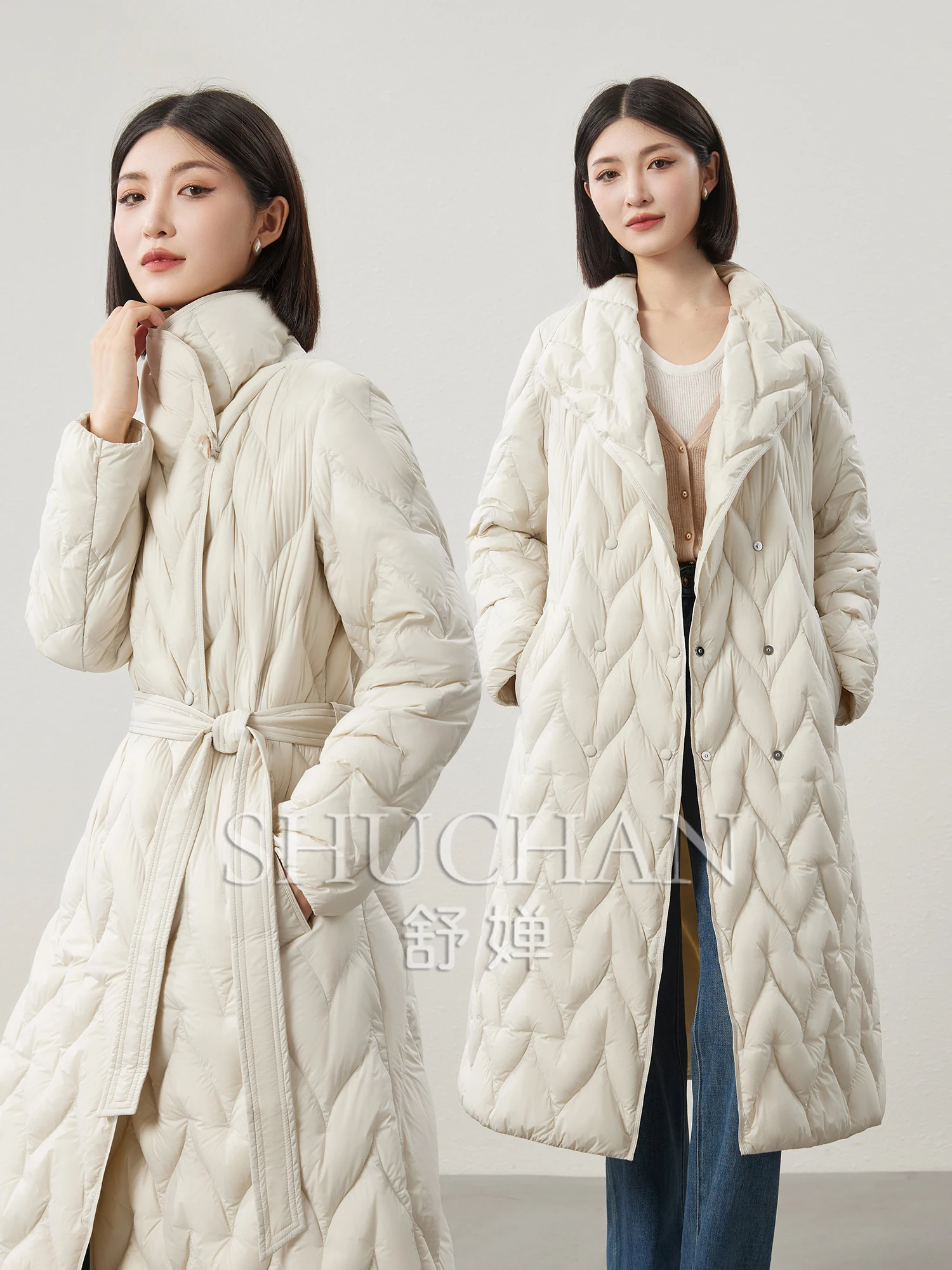 

2024 Light and Warm Without Pressure 90% White Goose Down Thin Long Down Jacket Women puffer jacket women