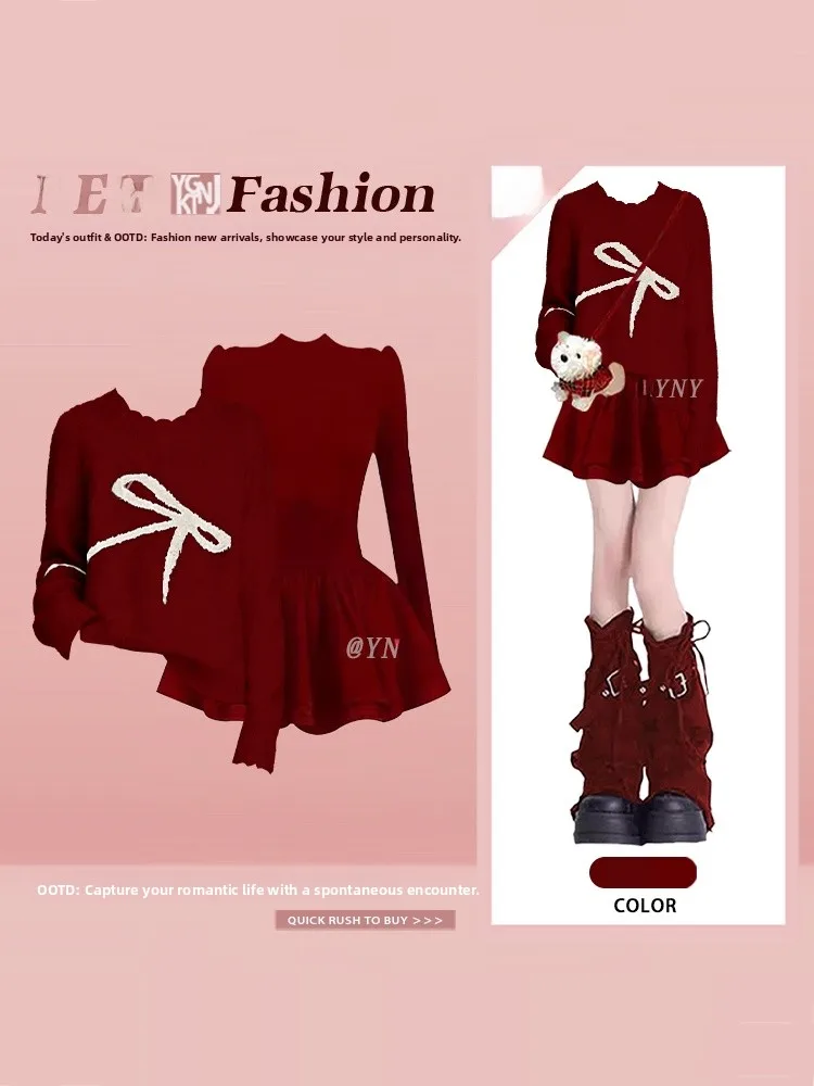 

Вязаный комплект Sweet Knot, красный женский модный комплект, осенне-зимняя элитная юбка Feeling ort, длинный ансамбль свека