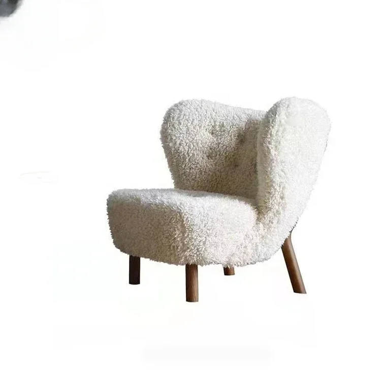 modern lounge chair Teddy wool boucle fabric white accent chair bedroom hotel lobby living room club leisure chair with ottoman