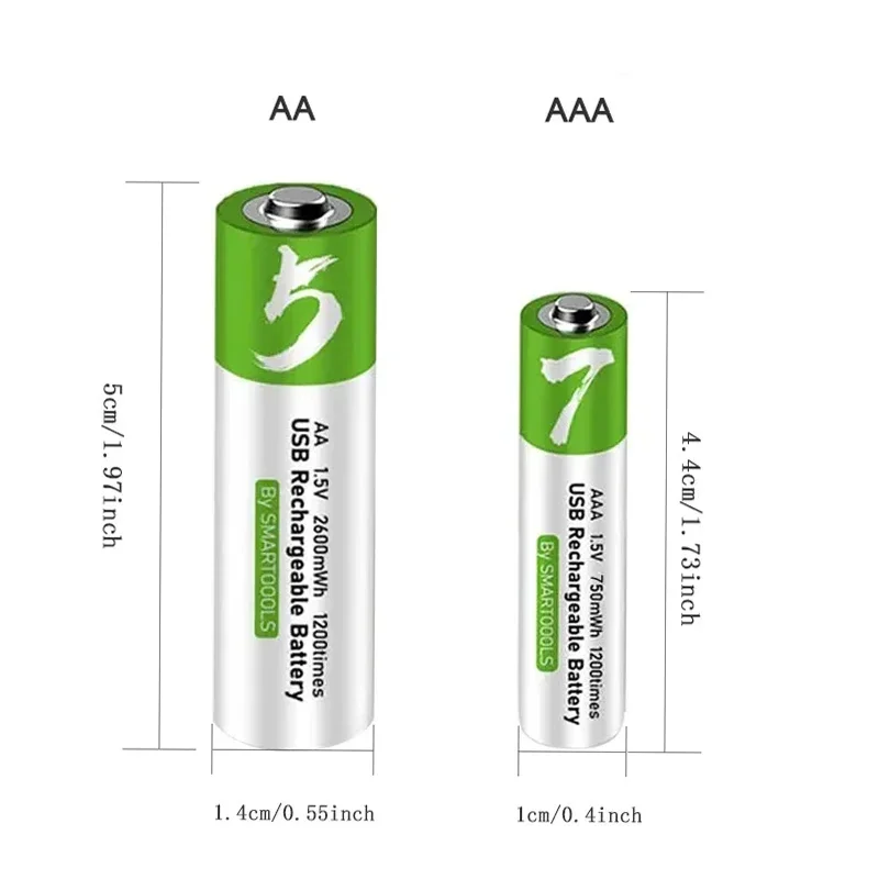 1.5V AAA 750mWh Rechargeable Lithium Battery for Remote Control, Flashlight, Alarm Clock,Toys+Type-C Cable Fast Charging