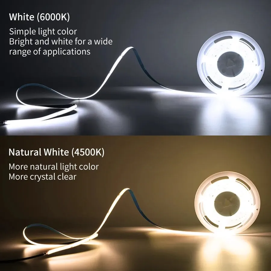 5M 10M 24V COB LED Strip Linear Cutable 320 Lamp Beads/m High Brightness Flexible Nature Cool White COB Led Tape Light EU Plug