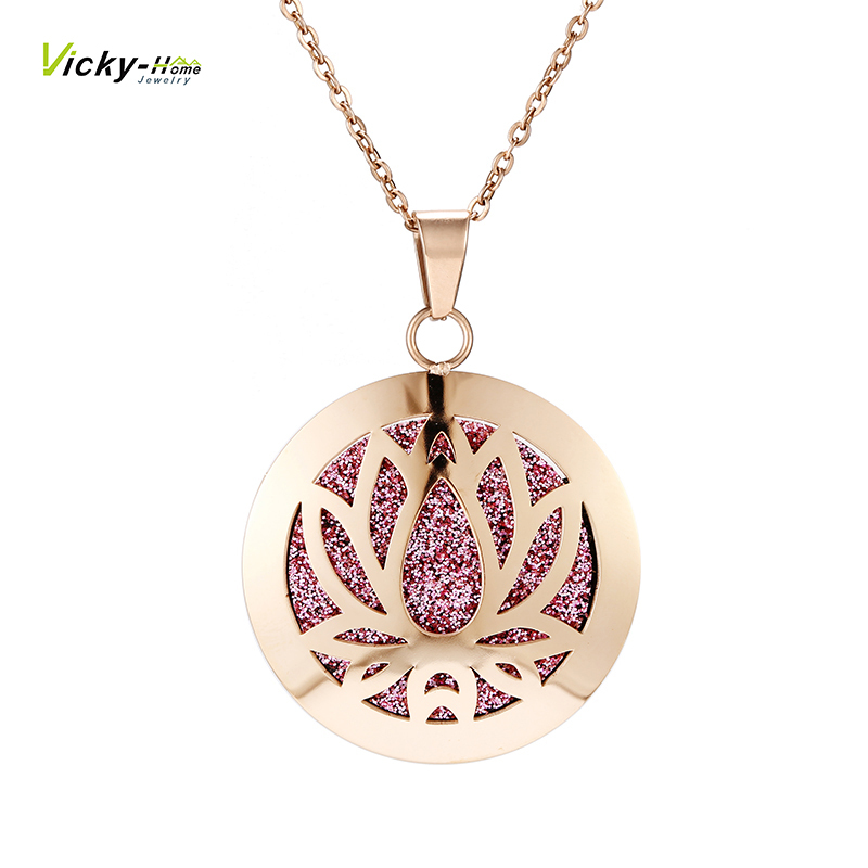  lotus necklace Aromatherapy Essential Oil Diffuser Locket  Perfume Necklace Stainless Steel Locket with Felt Pads For Woman 