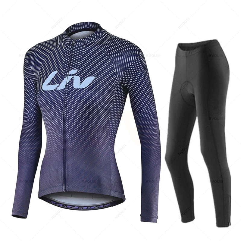 Liv Women Autumn Cycling Jersey Set Long Sleeve Quick Dry Cycling Clothing Bike Uniform MTB Clothes Bicycle Wear Ropa Ciclismo
