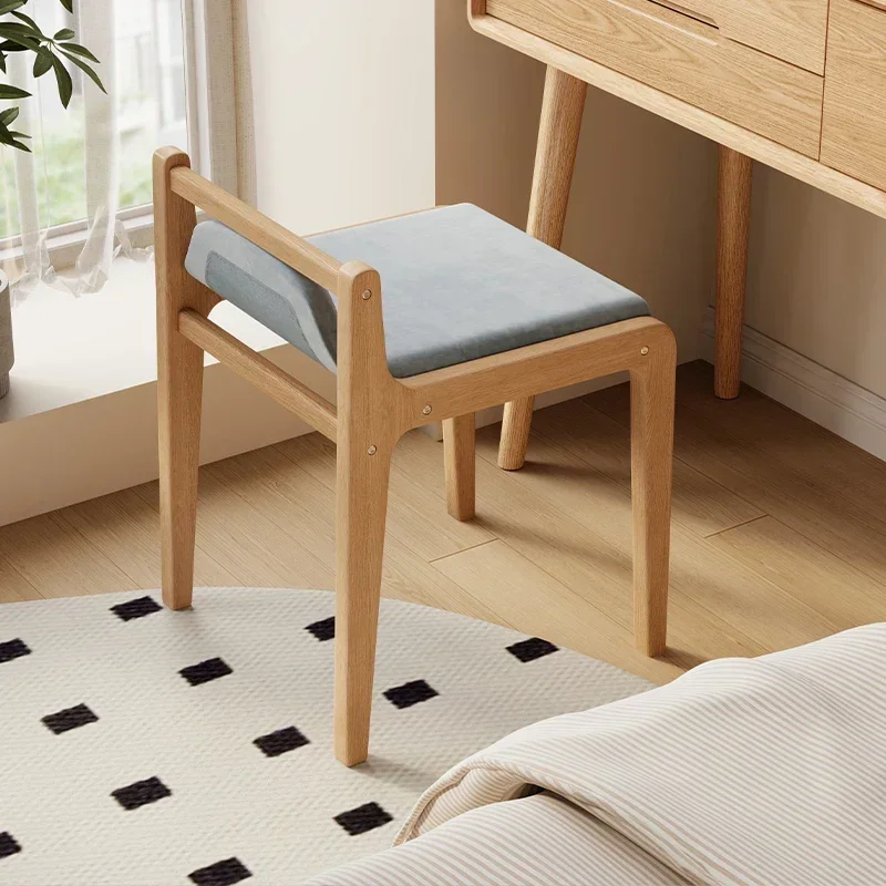 

Nordic Dressing Stool Solid Wood Soft Bag Backrest Seat Bedroom Desk Dining Chair Comfortable and Versatile Home Furniture