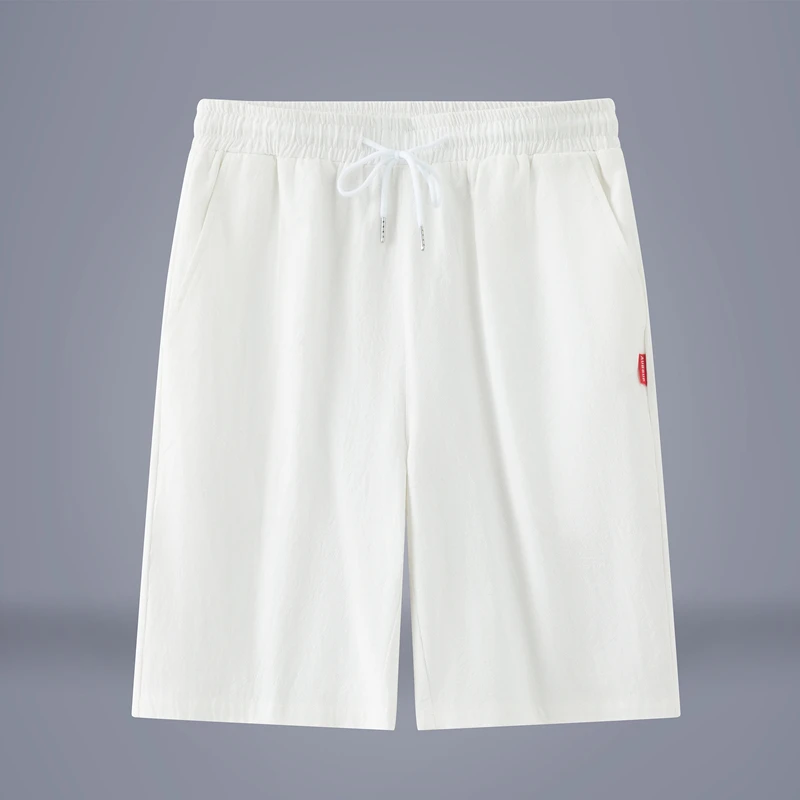 Шорты мужские из хлопка и льна, дышащие однотонные штаны, уличная одежда для фитнеса, на шнуровке, лето