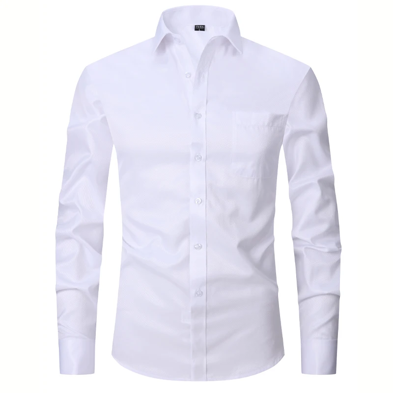 2023 Men French Cuff Dress Shirt Cufflinks New White Long Sleeve Casual Buttons Male Brand Shirts Regular Fit Clothes
