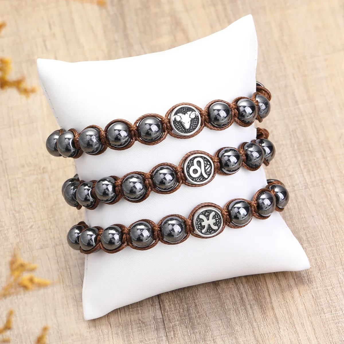 12 Zodiaco Bracelet Stainless Steel Accessory Bracelet 8mm Black Gallstone Men\'s Bracelets pulsera hombre