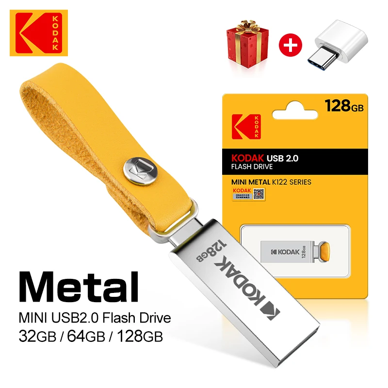 Original Kodak K122 Metal USB Flash Drive 128GB 32GB 64GB pen drive Memory stick High Flash Disk U Disk for type-c adapter