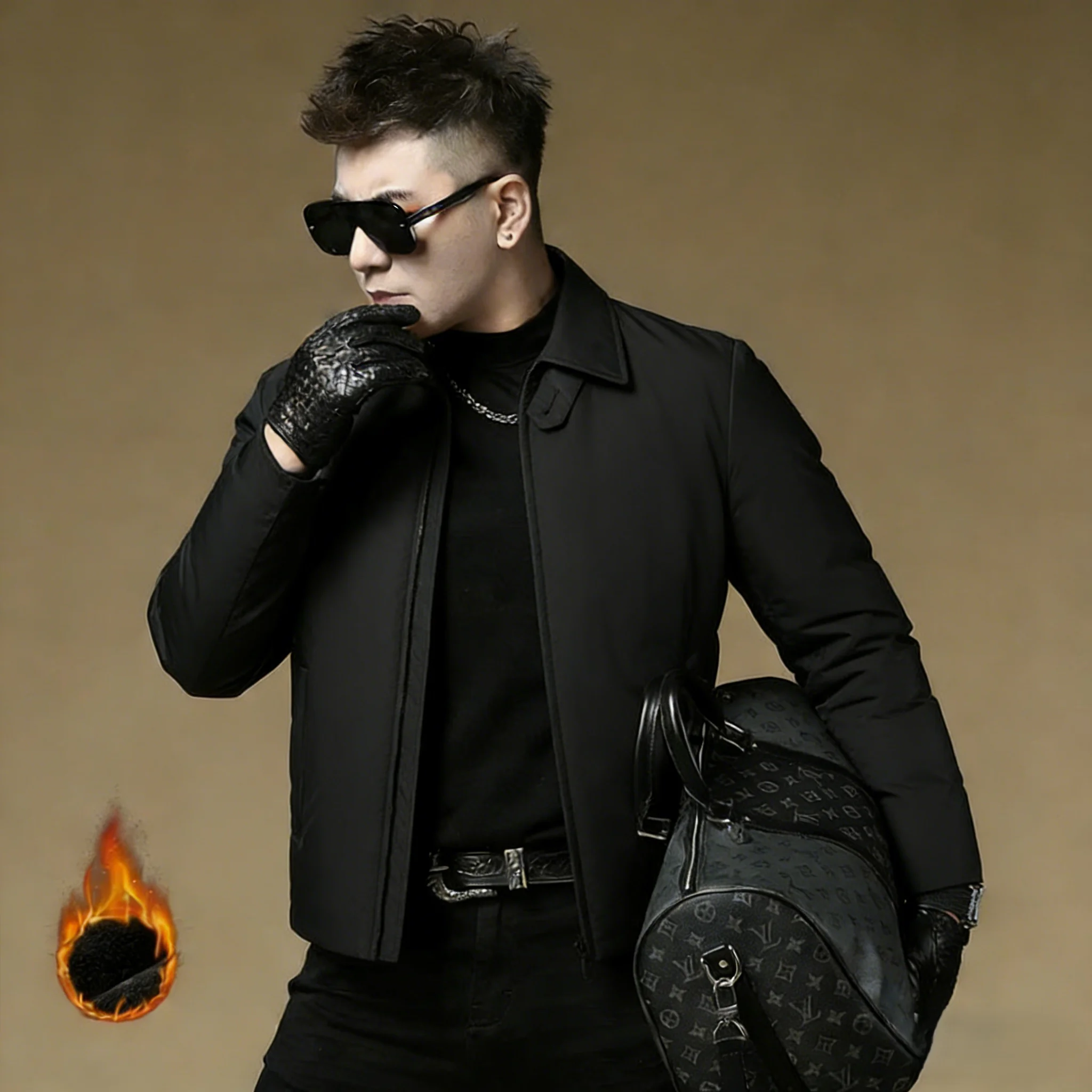 

Thiened ort down Jaet Men's Busin Casual Warm Bla Du down Coat Waterproof Polyester Fiber Regular Fit Outerwear