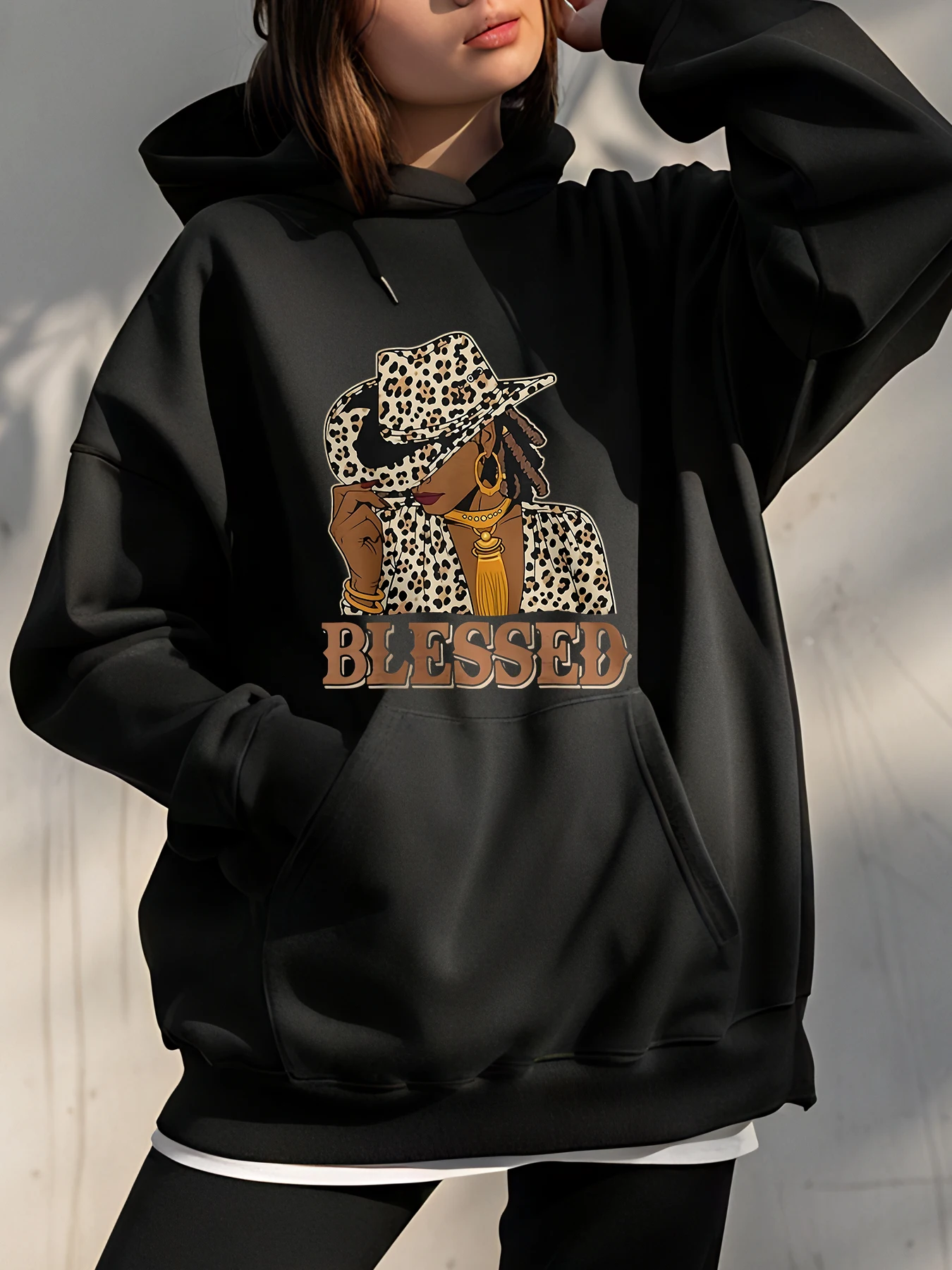 

【Хэллоуин】Женская толстовка с леопардовым принтом, повседневная свободная посадка, толстовка с графическим рисунком, женская, уличная одежда