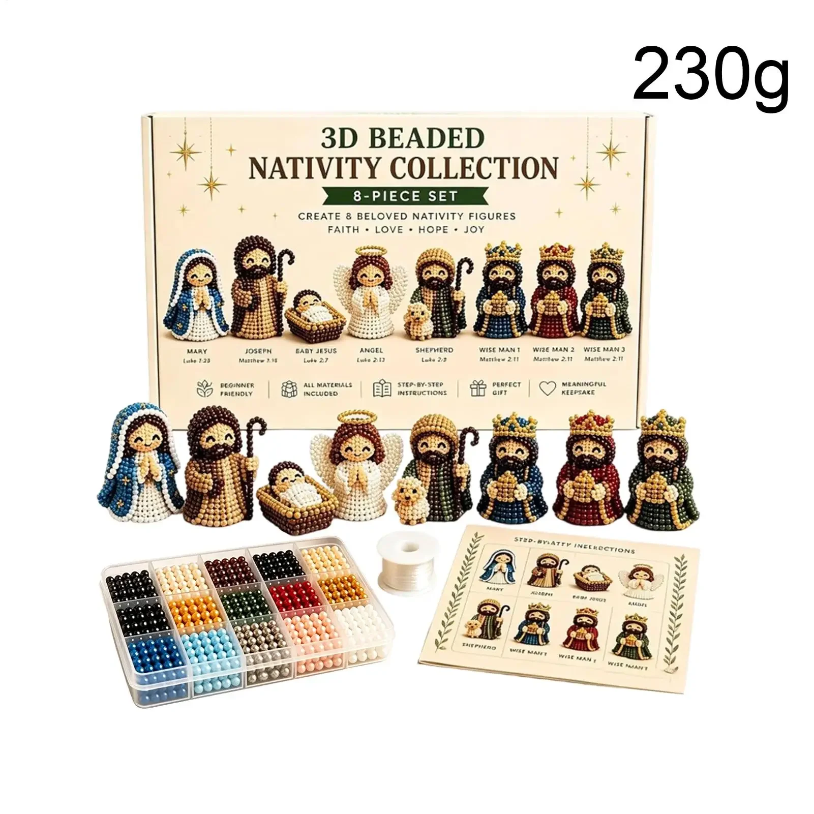 Nativity Bead Craft Kit 3D Beaded Craft Figurines Decor Beading Figures Christmas Kit for Men Women Adults Dad Wife Husband view 6