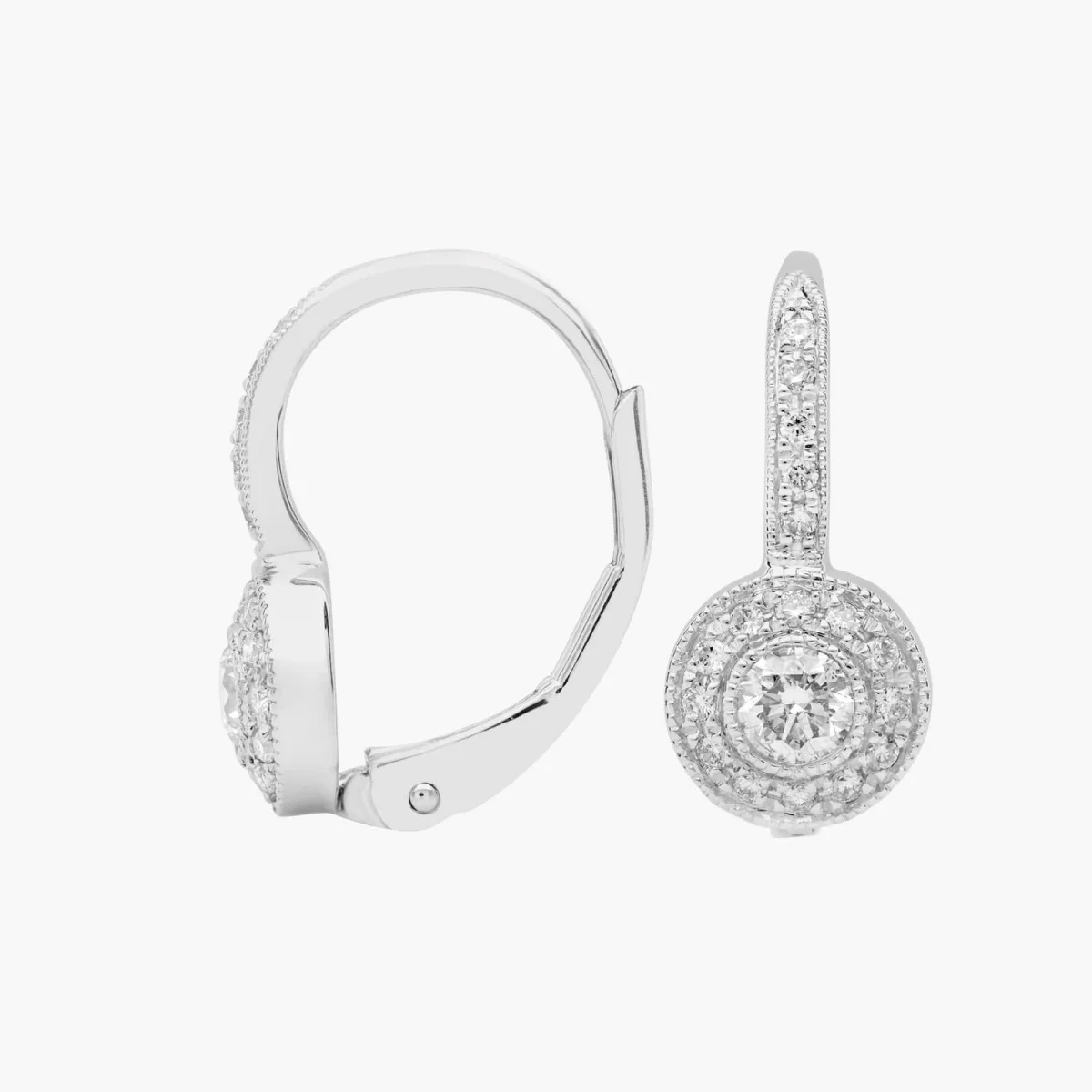 14K White Gold Halo Diamond Earrings Round Lab Grown Diamonds DE Color VS/VVS Clarity Vintage Drop Earrings For Birthday Gift