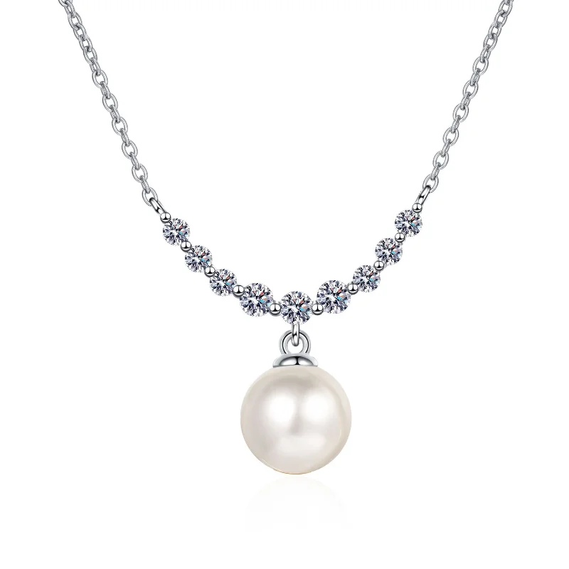 

S925 Sterling Silver Collarbone Chain Source 8mm Flawless Pearl 0.3ct Moissanite Necklace for Women