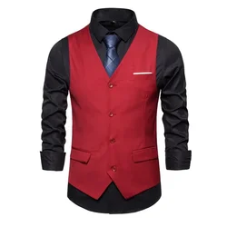 Blue Suit Vest, Men's Business Sleeveless Vests Jacket, Asian size S-6XL, Wedding Party Waistcoat, Red Purple Black Gray