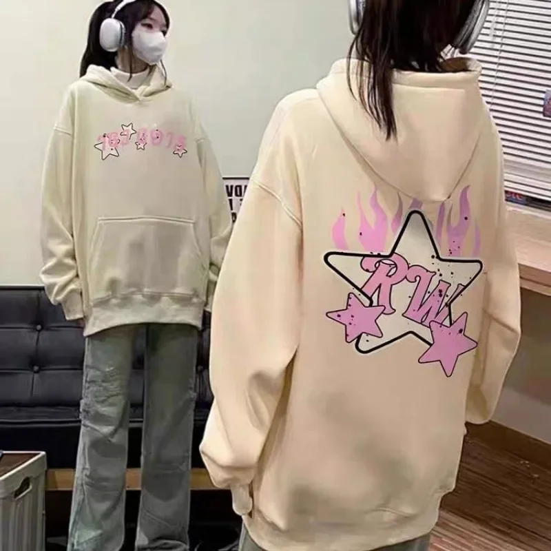 Sudaderas con capucha de Hip Hop para mujer, ropa de calle Retro americana holgada multicolor para primavera, ropa para parejas adolescentes Y2k con bolsillo frontal superior gótico de otoño