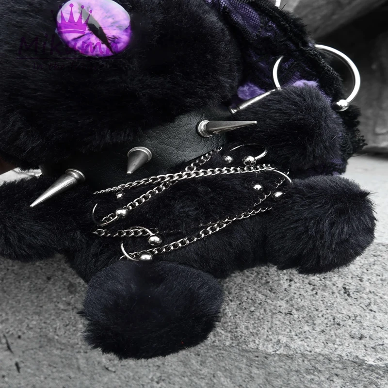 Gothic Dark Metal Rivet Chain Plush Demon Rabbit Doll Bag Cosplay Streetwear