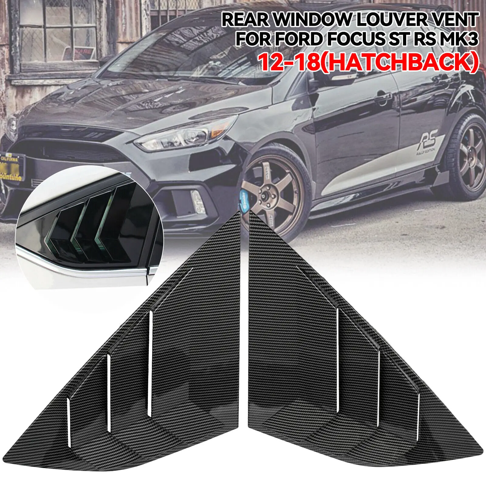 2 Piece Carbon Fiber Windows Rear Louvers Vents for Ford Focus ST RS MK3 12-2018-