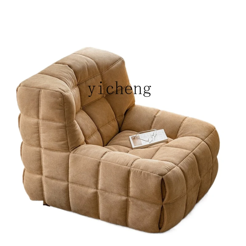 XL Single Sofa Waffle Mid-Ancient Living Room Bedroom Fabric Craft Sofa Lazy Sofa