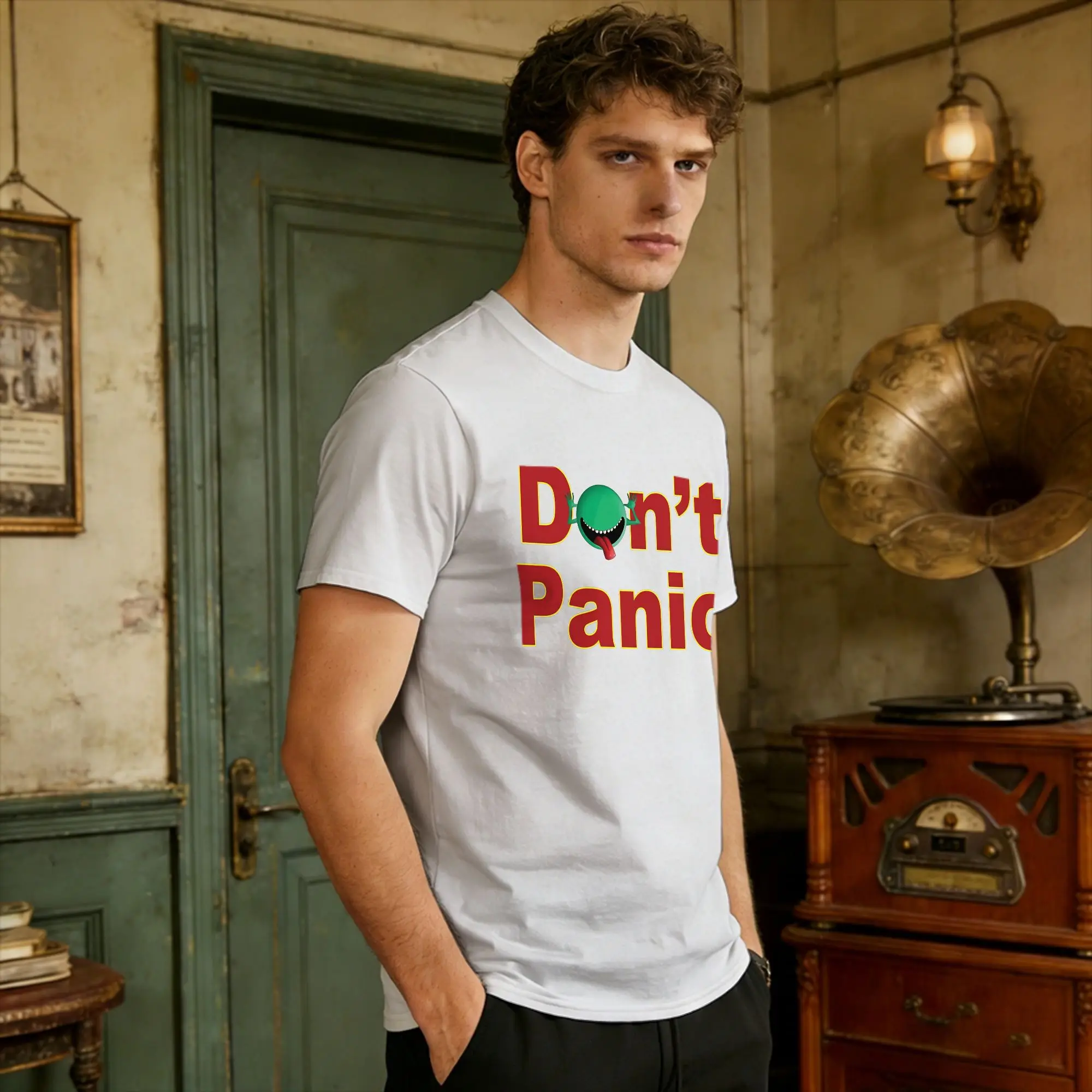 Men T-Shirt Hitchhiker Guide To The Galaxy T Shirts Harajuku Don'T Panic Summer Tee Shirt Y2K Casual Cotton Tops Plus Size