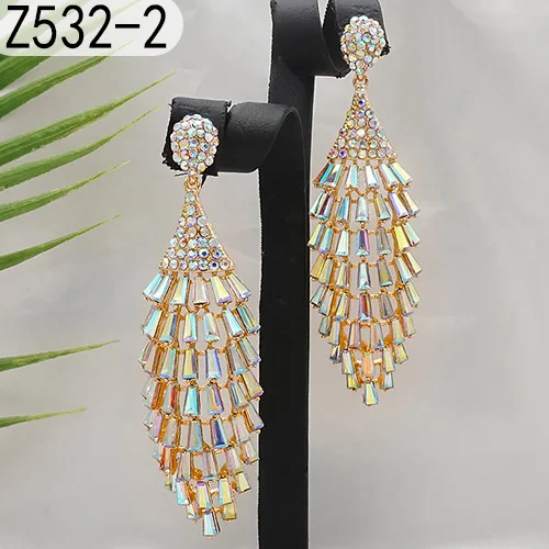 Damen AB Kristall Tropfen-Ohrringe Goldfarben Hohle Strass-Ohrhänger Hochzeit Party Braut Statement-Schmuck Geschenk – Detail 14