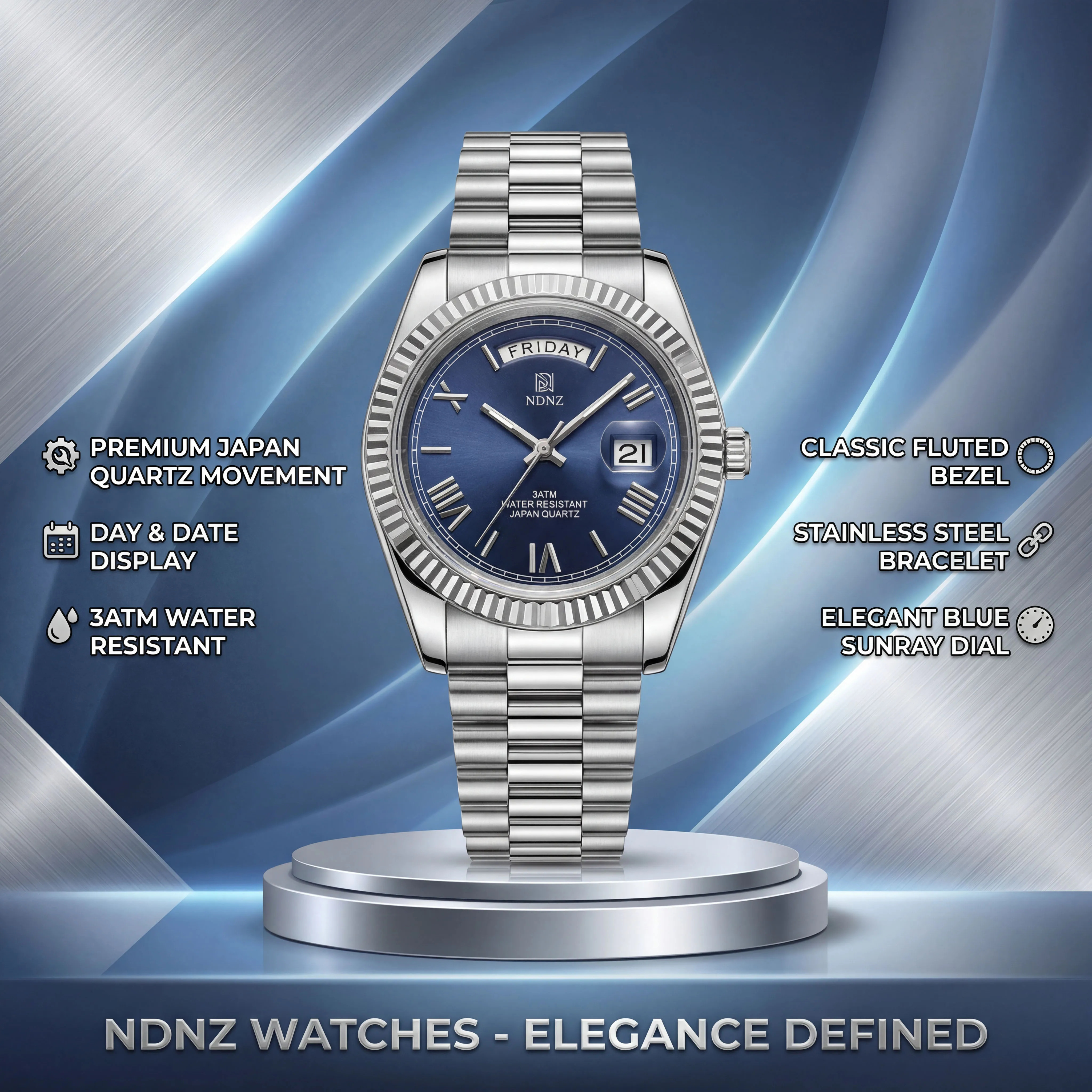 

NDNZ Fashion Men's Watch Luxury Watch Date Quartz Watch Men's Waterproof Steel Clock Gift