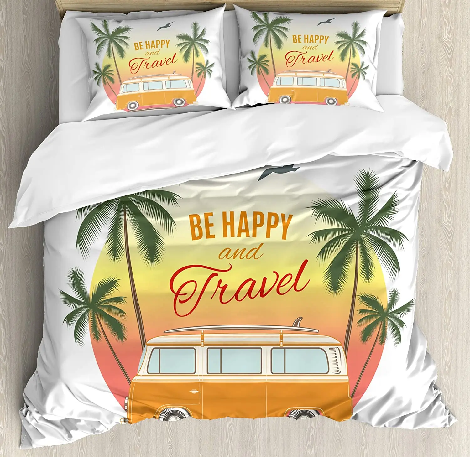 

Surf Decor Bedding Set Comforter Duvet Cover Pillow Shams Ornate Colorful Surfboards Vocation Fun W Bedding Cover Double Bed Set