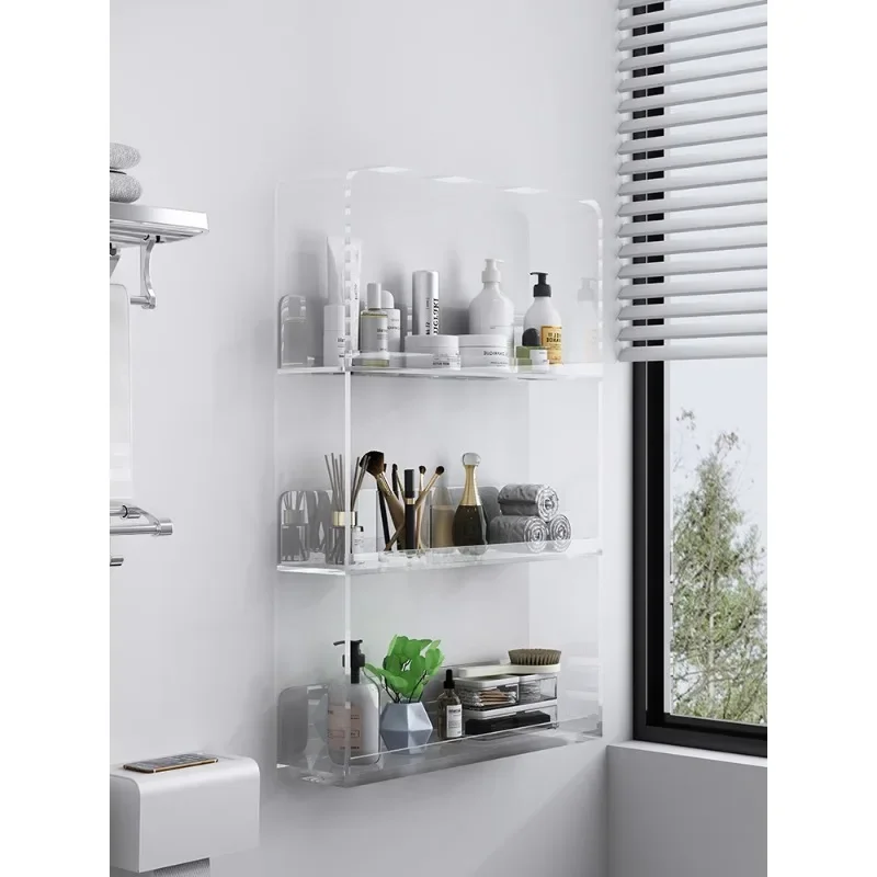 Non perforated transparent acrylic storage rack, bathroom washbasin, bathroom wall, multi-layer wall hanging rack