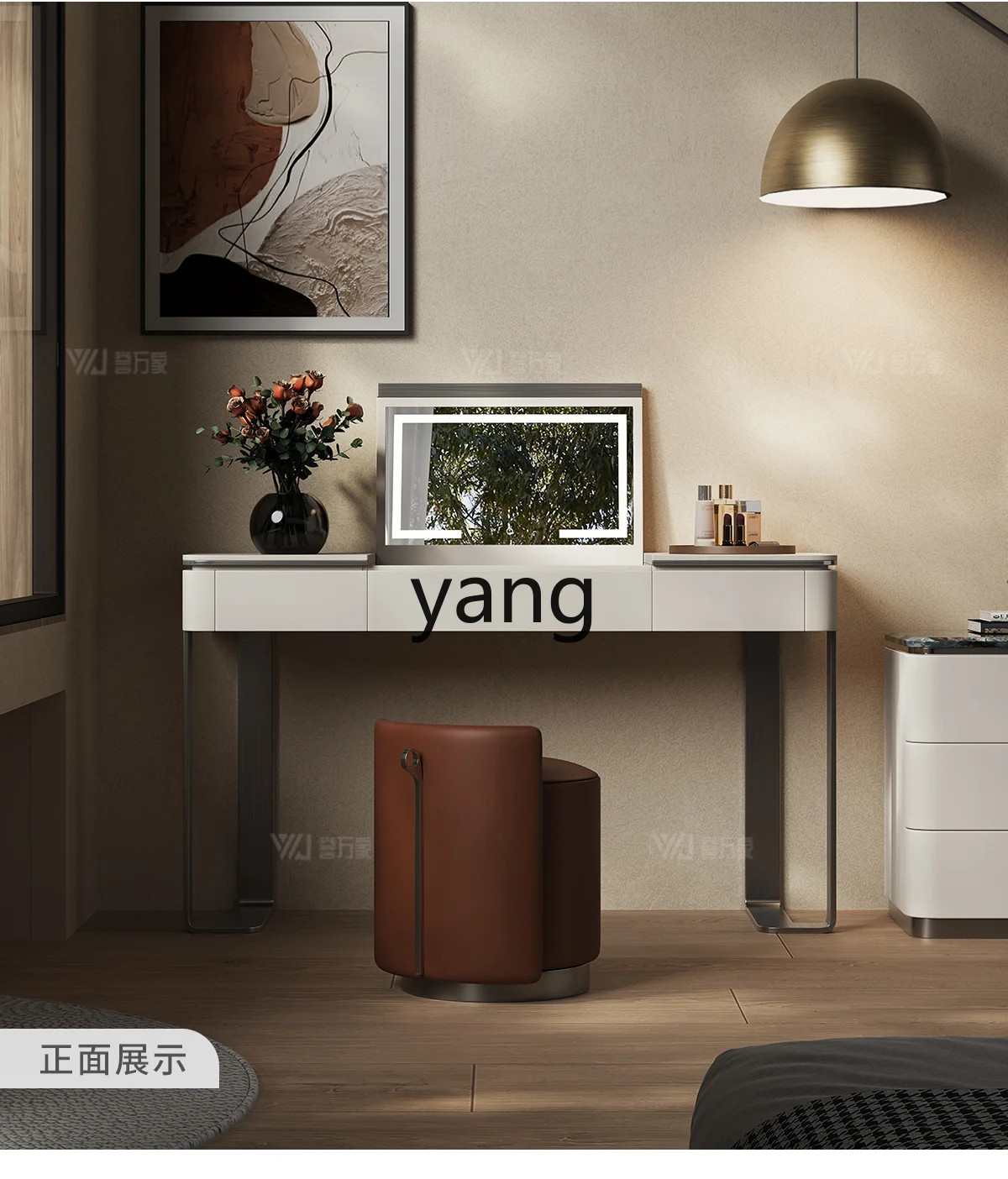 

LMM Italian minimalist flip mirror dresser with lamp bedroom dressing table chest integrated