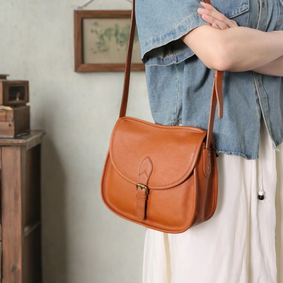 Crossbody Bag Vintage Saddle Women Shoulder Bag Premium Niche Design Handbag Textured Versatile Tote Bag for Daily Use