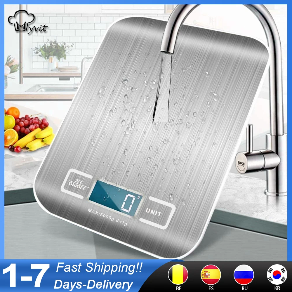 Kitchen Scale Digital Multi-function Stainless Steel Weighing Scale with LCD Display 5KG Electronic Scales Measuring