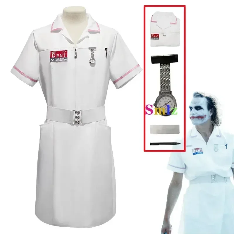 SN88 Movie Joker Cosplay Jack Nurse Costume Uniform Cosplay Scary Bat Joker Dress Pocket Watch Pen Halloween Cos Set