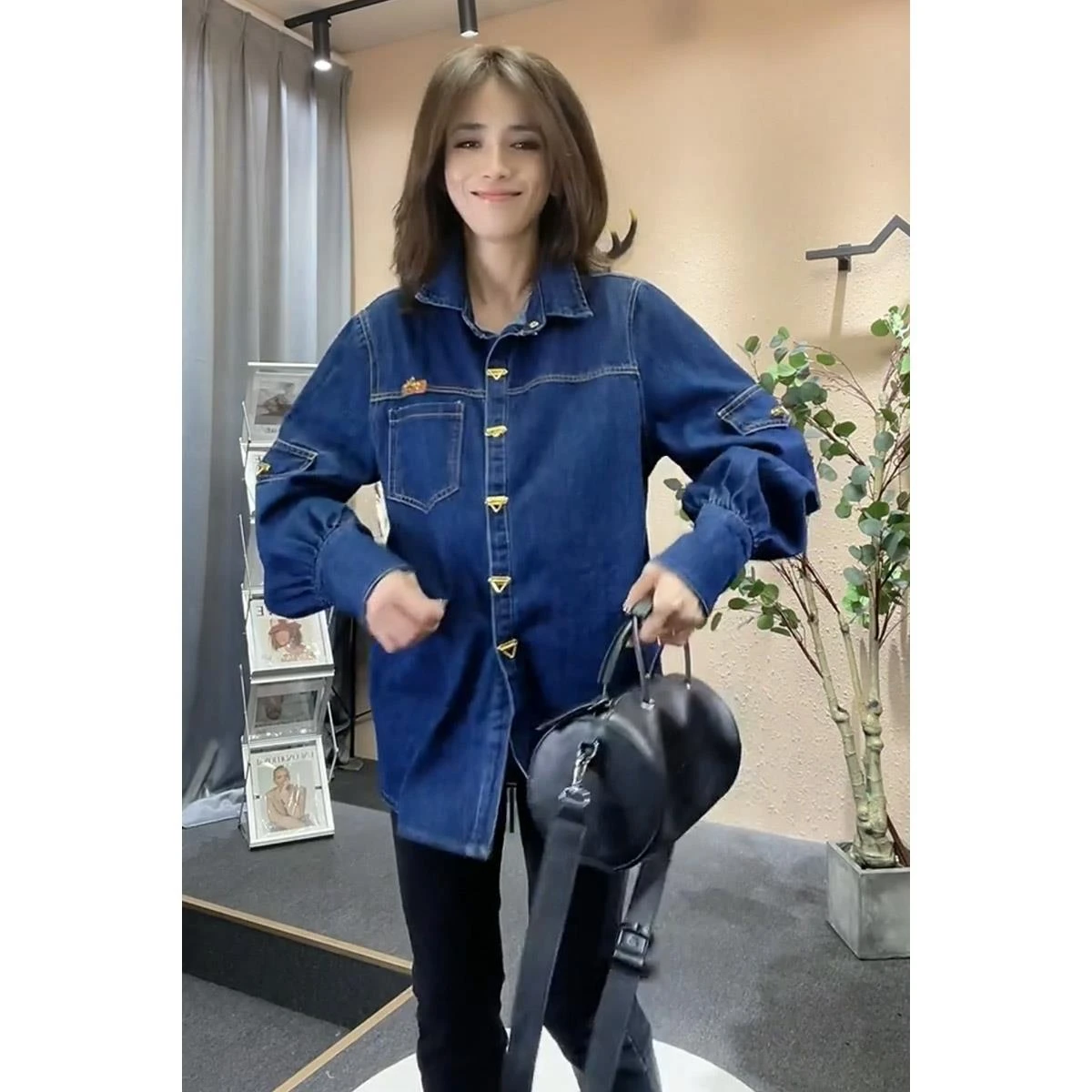 2022 Spring New Loose Edition Heavy Industry Washed Denim Shirt Fashion Loose Lapel Long Sleeve Blouse Women