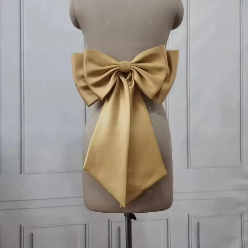 

Wholesale Gold Satin Bow Wedding Dress Belt Ribbons Bridal Detachable Knots Ladies Knots Weddving Accessories