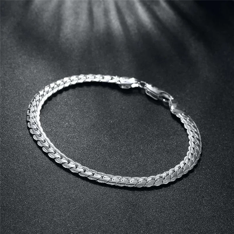 Nice 925 Sterling Silver 6mm Side Chain Bracelets For Woman Men Fashion Wedding Engagement Jewelry Gift