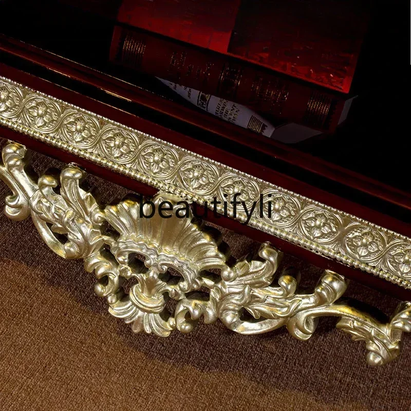 LJYFrench court solid wood carving flower living room TV cabinet high Italian style