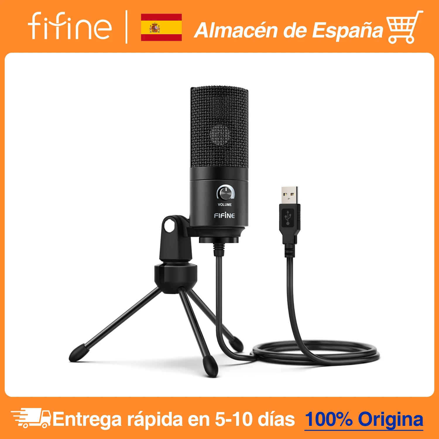 Micrófono de condensador USB FIFINE con perilla de ganancia, micrófono de grabación de Metal para estudio en casa, Podcasting, voz, computadora portátil, Windows -K669