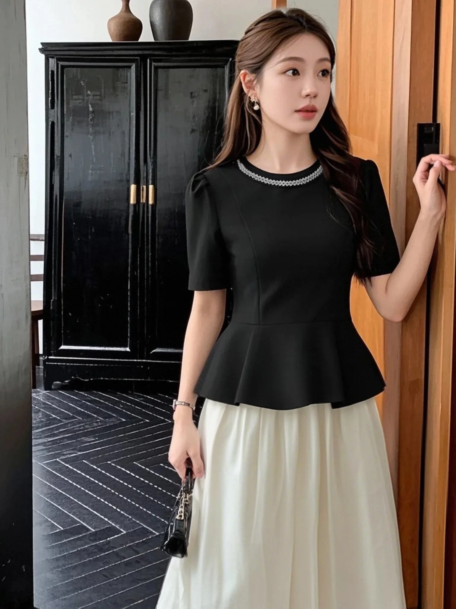 

Elegant Fashion Set 2026 Summer New Style Polyester Fiber Long Sleeve round Neckline Two-Piece Suit with Inner Cloth D0989C