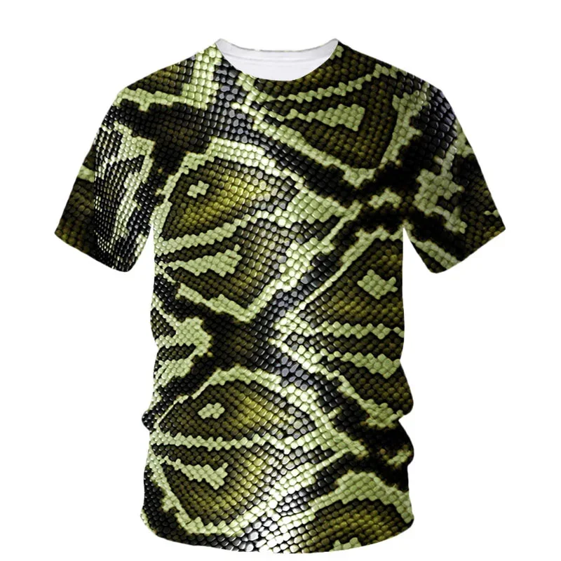 Retro Harajuku Green Snake Scale Pattern Breathable Quick-drying 3D Printed Men T-shirt Fashion Outdoor Sports Leisure Clothing