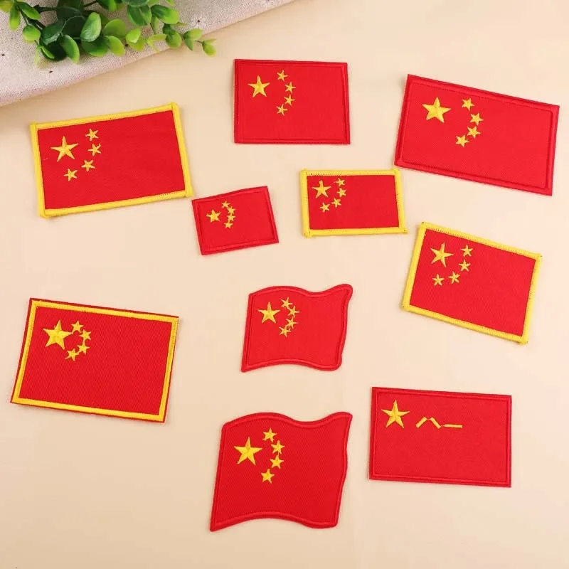 5pcs/bag New Fashion Embroidery Cloth Stickers Red Waving Flag Clothing Patches DIY Clothing Bags Hats Decorative Patches