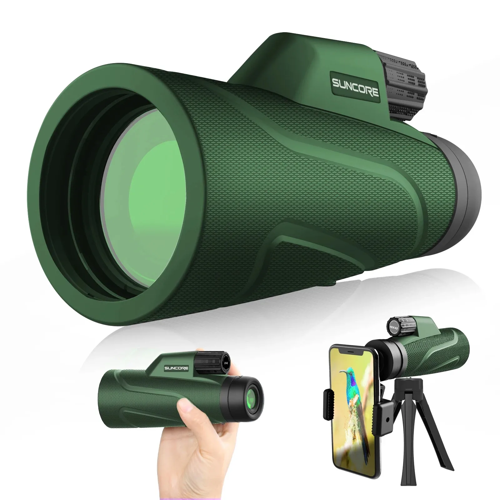 

Монокулярный телескоп 10x42 для взрослых — компактный и легкий, зеленый дизайн, идеально подходит для наблюдения за птицами